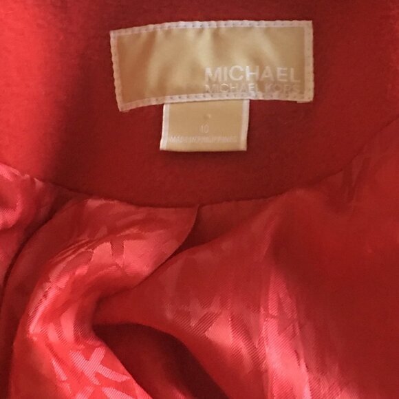 Michael Kors 100% Wool Red Coat With Stand-collar & Belt - Picture 7 of 13
